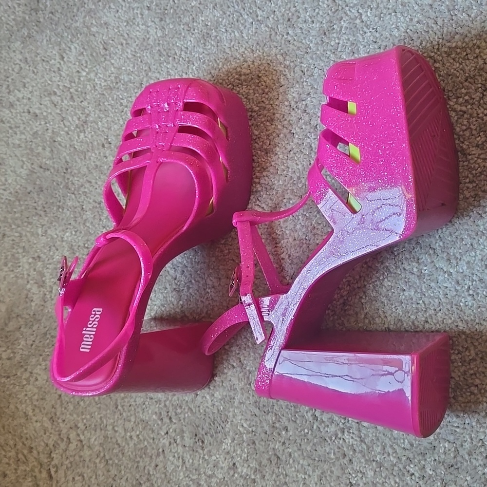 Melissa (Brazil) Party Heel Pink Glitter Jelly Shoe Size 7